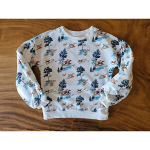 Girls Janie and Jack Sweatshirt Size 8 White Blue Horse Print